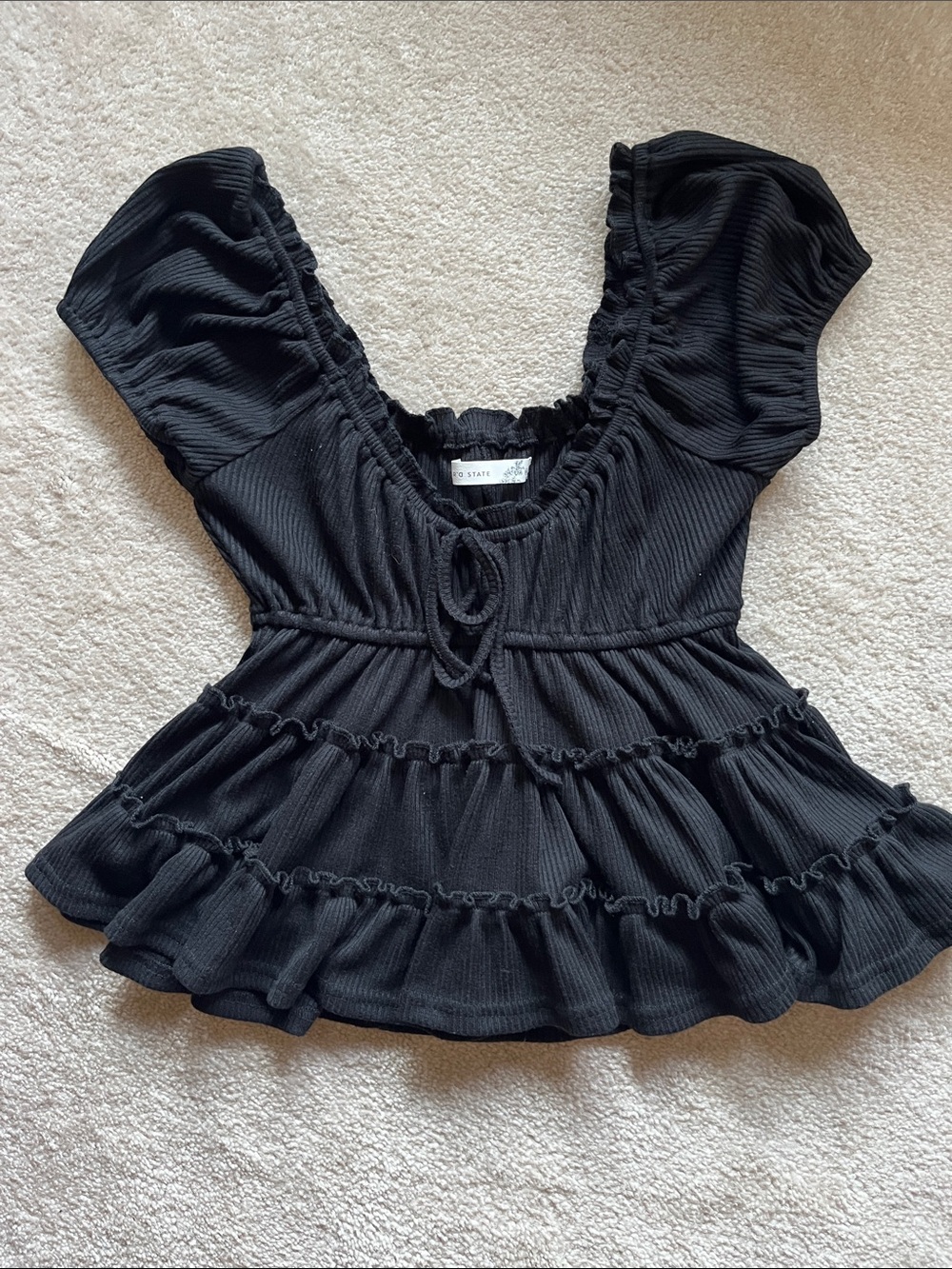 Altard state Black Ruffle Peplum Square-Neck Blouse